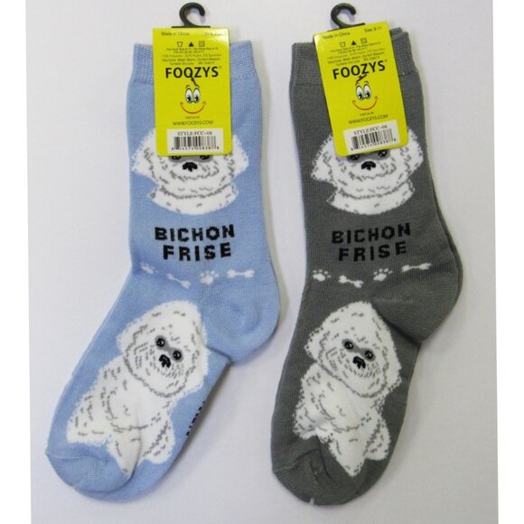 2 Pairs Women's Socks Bichon Frise Dog Print Foozy's Fun Novelty - Picture 2 of 2